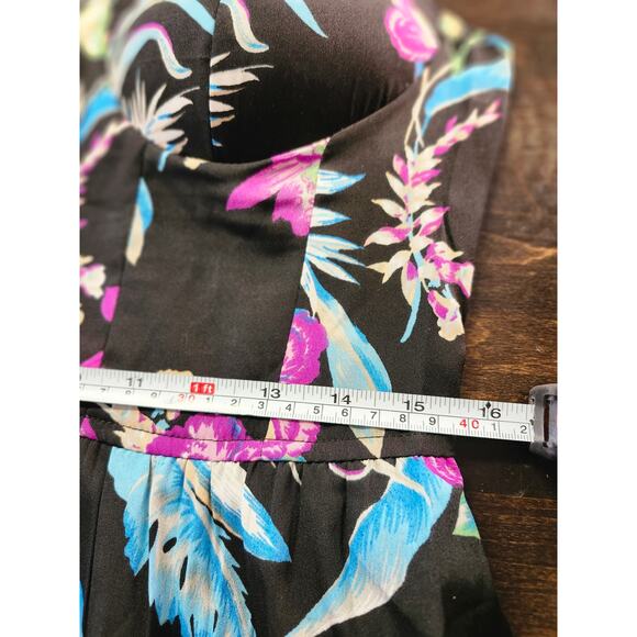 Chance Destiny Medium Black Tropical Spaghetti Strap Dress Neon Ruffle - Picture 11 of 11